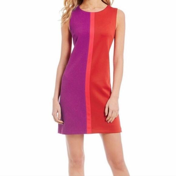 Betsey Johnson Women’s Fuchsia Red Colorblock Sleeveless Scuba Crepe Dress 8 - Picture 1 of 11